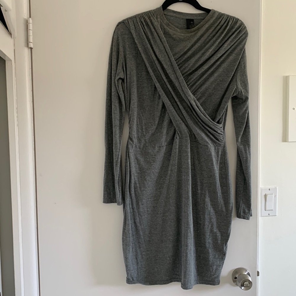 Top Shop Grey Gathered Knit Dress